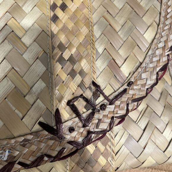 Vintage Clutch Straw Raffia Embroidered Boho Beach Purse - Picture 2 of 7